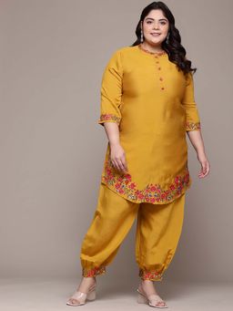 Readiprint - Straight Style Mustard Floral Kurta with Harem Pant (Set of 2)