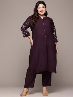Readiprint - Straight Style Purple Floral Kurta with Pant (Set of 2)