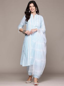 Readiprint - Straight Style Blue Solid Kurta with Pant and Dupatta (Set of 2)