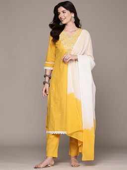Readiprint - Straight Style Yellow Embellished Kurta with Pant and Dupatta (Set of 2)