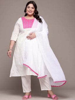 Readiprint - A-Line Style White Solid Kurta with Pant and Dupatta (Set of 2)