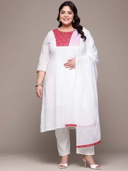 Readiprint - A-Line Style White Solid Kurta with Pant and Dupatta (Set of 2)
