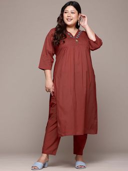 Readiprint - Straight Style Maroon Floral Kurta with Pant (Set of 2)