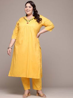 Readiprint - Straight Style Yellow Floral Kurta with Pant (Set of 2)