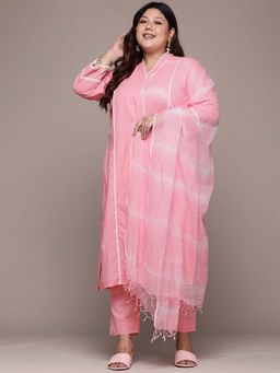 Readiprint - Straight Style Pink Solid Kurta with Pant and Dupatta (Set of 2)