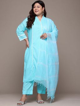 Readiprint - Straight Style Blue Solid Kurta with Pant and Dupatta (Set of 2)