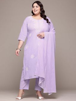 Readiprint - Straight Style Lavender Embellished Kurta with Pant and Dupatta (Set of 2)
