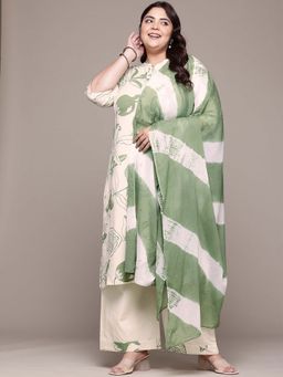 Readiprint - A-Line Style Green Floral Kurta with Palazzo and Dupatta ((Set of 2) of 3) (Set of 2)