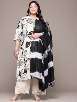Readiprint - A-Line Style Black Floral Kurta with Palazzo and Dupatta ((Set of 2) of 3) (Set of 2)