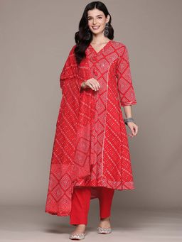 Readiprint - A-Line Style Red Embellished Kurta with Pant and Dupatta (Set of 2)