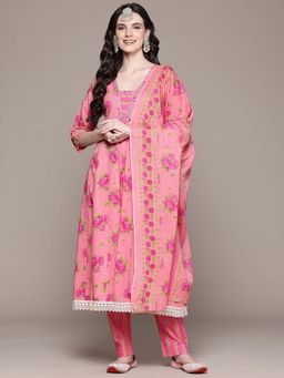 Readiprint - Regular Style Pink Embroidered Kurta with Pant and Dupatta (Set of 2)