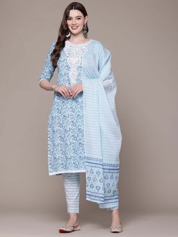 Readiprint - Straight Style Blue Paisley Kurta with Pant and Dupatta (Set of 2)
