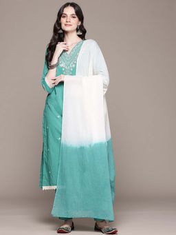 Readiprint - Straight Style Green Embellished Kurta with Pant and Dupatta (Set of 2)