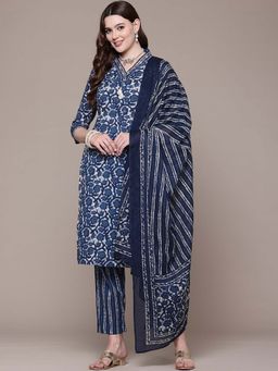 Readiprint - Straight Style Blue Embellished Kurta with Pant and Dupatta (Set of 2)