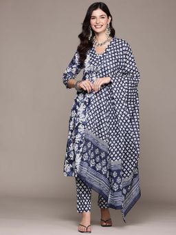 Readiprint - A-Line Style Blue Embellished Kurta with Pant and Dupatta (Set of 2)