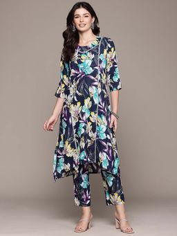 Readiprint - A-Line Style Navy Blue Floral Kurta with Pant (Set of 2)