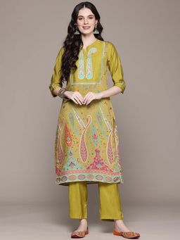 Readiprint - Straight Style Green Paisley Kurta with Pant (Set of 2)