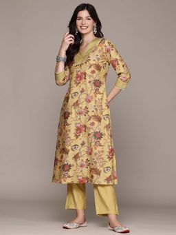 Readiprint - Straight Style Mustard Floral Kurta with Pant (Set of 2)