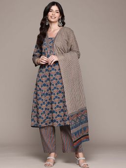 Readiprint - A-Line Style Blue Embellished Kurta with Pant and Dupatta (Set of 2)