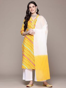 Readiprint - Straight Style Yellow Embellished Kurta with Palazzo and Dupatta ((Set of 2) of 3) (Set of 2)