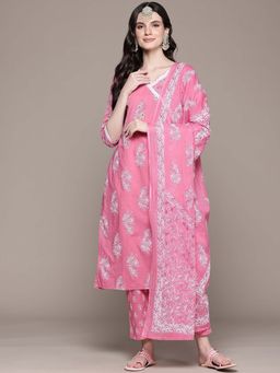 Readiprint - Straight Style Mauve Floral Kurta with Pant and Dupatta (Set of 2)