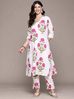 Readiprint - Straight Style White Floral Kurta with Pant (Set of 2)
