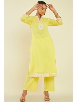 Soch - Women Yellow Cotton Solid/Plain Kurta (Set of 2)