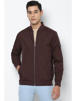 Allen Solly - Maroon Solid Full Sleeves Casual Jacket