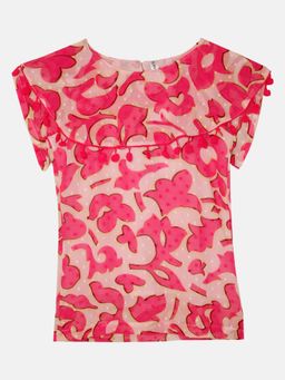 KiddoPanti - Pink Girls Polyester Pom Pom Lace Top