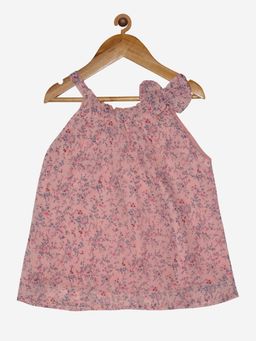 KiddoPanti - Pink Girls Polyester Halter Neck Strap Top With Bow