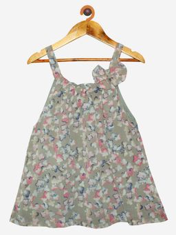 KiddoPanti - Grey Girls Polyester Halter Neck Strap Top With Bow
