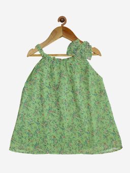 KiddoPanti - Green Girls Polyester Halter Neck Strap Top With Bow