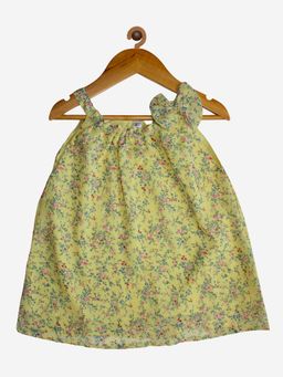 KiddoPanti - Yellow Girls Polyester Shoulder Straps Top With Bow