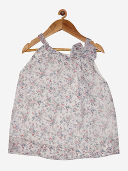 KiddoPanti - White Girls Polyester Shoulder Straps Top With Bow