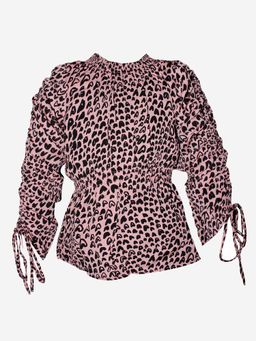 KiddoPanti - Pink Girls Polyester Gathered Full Sleeve With Smocking Waist Top