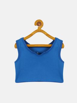 KiddoPanti - Blue Girls Cotton Rib Crop Tank Top