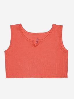 KiddoPanti - Orange Girls Cotton Rib Crop Tank Top