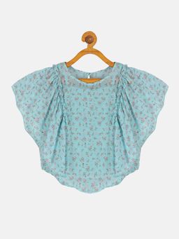KiddoPanti - Aqua Girls Polyester Frill Shoulder Top