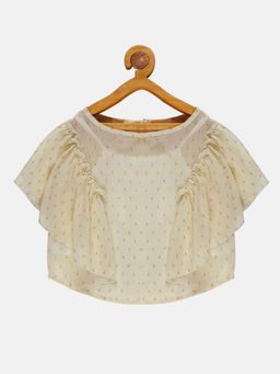 KiddoPanti - Off White Girls Polyester Frill Shoulder Top