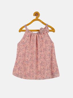 KiddoPanti - Pink Girls Polyester Shoulder Straps Top With Bow