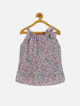KiddoPanti - Grey Girls Polyester Halter Neck Strap Top With Bow