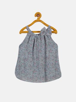 KiddoPanti - Blue Girls Polyester Shoulder Straps Top With Bow