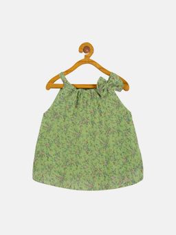 KiddoPanti - Green Girls Polyester Halter Neck Strap Top With Bow