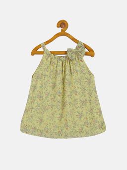 KiddoPanti - Yellow Girls Polyester Shoulder Straps Top With Bow