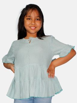 KiddoPanti - White Girls Georgette Tie Up Tiered Top