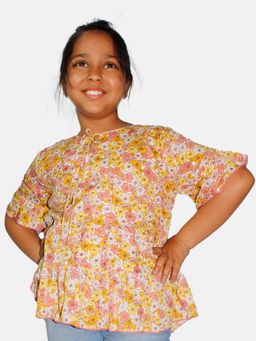 KiddoPanti - Multi-Color Girls Georgette Tie Up Tiered Top