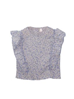 KiddoPanti - Blue Girls Rayon Ruffle Printed Top