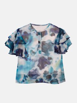 KiddoPanti - Multi-Color Girls Polyester Frill Layered Sleeve Top
