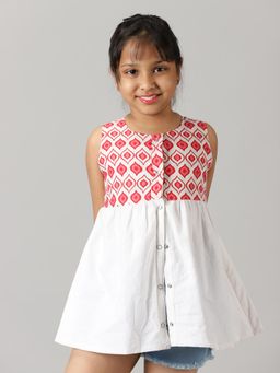 KiddoPanti - Red Girls Cotton Reversible Printed Top