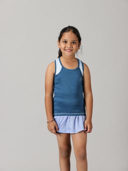 KiddoPanti - Turquoise Girls Cut And Sew Round Neck Tank Top